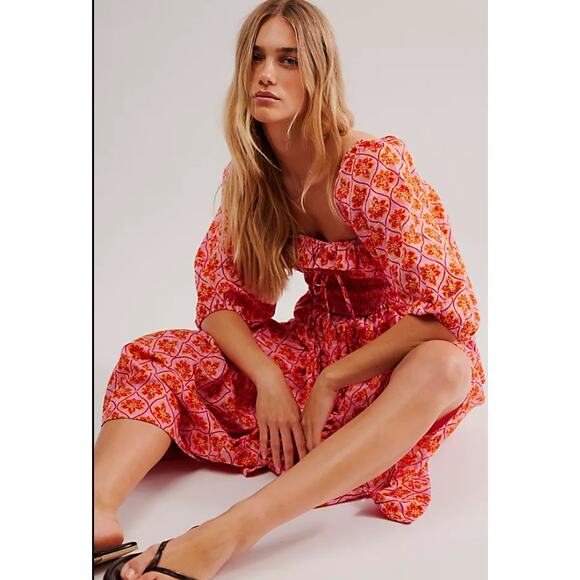 Free People Oasis Midi Dress in Heat Wave Combo Pink Size S NWT - Picture 4 of 12